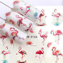 Adesivo de transferência de água para unhas-desenho animado flamingo-1 folha de adesivos 2024 - compre barato
