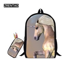 Sacos de poliéster sacos de livro da escola dos meninos unicórnio ZRENTAO pencil case set mochilas de alta qualidade dupla ombro sacos de viagem rugzak 2024 - compre barato