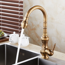 Antique Brass Carve Art Hot and Cold Water kitchen sink faucet 360 Degree Rotation Single Handle/hole Kitchen Mixer Taps KD1289 2024 - compre barato