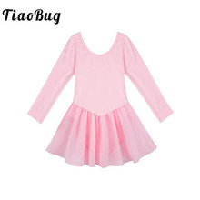 TiaoBug Children Girls Soft Long Sleeve Professional Gymnastics Ballet Leotard Sports Bodysuit Kids Solid Color Dance Tutu Dress 2024 - buy cheap