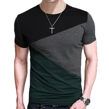 Patchwork Short Sleeve T Shirt Men Gothic Summer Cotton Stitching Color O Neck T-shirt Mens Casual Slim Fit Hip-Hop Tee Tops 5XL 2024 - buy cheap