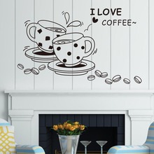 Eu amo café adesivo de parede removível adorável copo de café decalque da parede cozinha restaurante decoração da arte do vinil mural da parede Y-258 2024 - compre barato