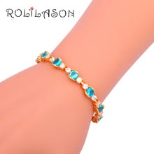 ROLILASON perfecto regalos de aniversario azul cielo de cristal de oro Zircon pulseras del encanto de la salud joyería de moda de la boda que TBS989 2024 - compra barato