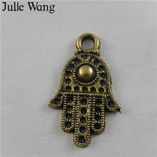 Julie wang 30 pçs vintage antigo bronze oco mão palma encantos pingente pulseiras colar jóias fazendo artesanato artesanal 2024 - compre barato