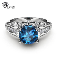 LXOEN обручальное круглое синее обручальное кольцо с серебристыми кристаллами, кольца для женщин, ювелирные изделия для вечеринок, аксессуары, Anillos Mujer 2024 - купить недорого