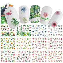 Набор для маникюра с 12 дизайнами ногтей, переводные наклейки для ногтей, слайдер для тату «сделай сам», фламинго, цветы, перо, набор для маникюра 2024 - купить недорого