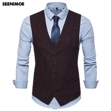SEENIMOE Mens Waistcoat Solid Color Formal Blazer Vests 2019 Single Breasted Suit Vest EU size S-3XL Male Casual Blazer Vests 2024 - buy cheap