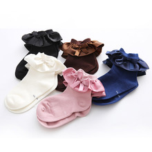Calcetines tobilleros de algodón para niños pequeños, medias con lazo de princesa, con volantes, para el suelo, de 0 a 7 años 2024 - compra barato