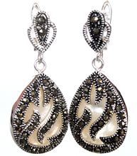 11/2" unique 925 Silver & Marcasite inlay white sea shell Waterdrop Earrings 2024 - buy cheap