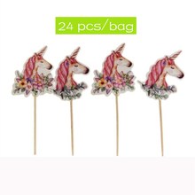 24 Pcs Cartoon Unicorn Cats Flag Baked Inserts Birthday Cake Fruit Dessert Toothpick Birthday Party Wedding Decoration Supplies 2024 - buy cheap