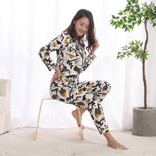 New Long-sleeved Pyjamas Women 100% Cotton Pajamas Art Paintings Pijama Mujer Womens Pajama Set Plus Size Trousers Home 2 Piece 2024 - buy cheap