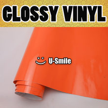 Orange Glossy Vinyl Car Wrapping Air Bubble Free Shiny Orange Gloss Wrap Foile Car Stickers Size:1.52x30m/Roll 2024 - buy cheap