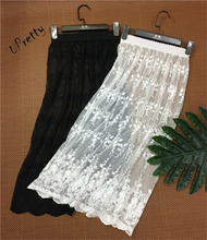 Summer Women Sexy See Through Embroidery Lace Long Skirts Sexy Casual Elegant Mesh Hollow Out Underskirt Black White Skirt 145 2024 - buy cheap