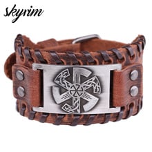 Skyrim Viking Bracelet Slavic Amulet Talisman Charm Wide Genuine Leather Bracelets Bangle for Man Vintage Jewelry Gift 2024 - buy cheap