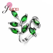 Anillo de Plata de Ley 925 con hojas frescas para mujer y niña, accesorio de joyería para fiesta, con cristal Natural verde completo, a la moda 2024 - compra barato