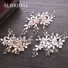 SLBRIDAL Handmade Crystal Rhinestones Flower Leaf Wedding Jewelry Hair Comb Bridal Headpieces Hair Accessories Bridesmaids Women 2024 - buy cheap
