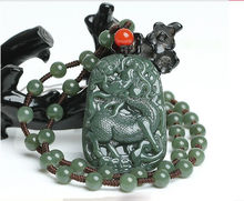 Amuleto de jade gris natural, ambos lados, colgante de unicornio de la suerte kylin, talismán 2024 - compra barato