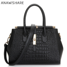 ANAWISHARE Women Genuine Leather Handbags Cowhide Crocodile Alligator Shoulder Bags Ladies Tote Black Messenger Bags Bolsas 2024 - buy cheap