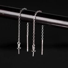 925 Sterling Silver Women Drop Earrings 8mm Pearl or Round Bead Semi Mount Chain Fine Jewelry Setting White Gold Color 2024 - buy cheap