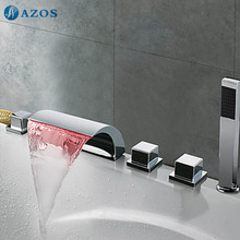 Bathtub Faucets LED Light Chrome Bathroom Suana 5pc Sets Showerhead,Diverter,Two Handles,Shower Hose,Waterfall Spout YGWJ005 2024 - buy cheap