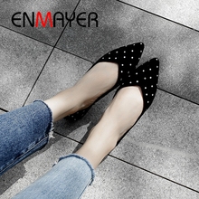 ENMAYER  2019 New Arrival Women Flats Kid Suede Basic Casual Shoes Solid Pointed Toe Spring/Autumn Women Shoes Size 34-42 LY2194 2024 - buy cheap