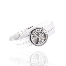 Pulsera de aromaterapia de acero inoxidable medallón con difusor de perfume de aceite esencial pulsera de cuero blanco de moda con 12 almohadillas 2024 - compra barato