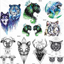 OMMGO Fake Leopard Tiger Cat Tribal Temporary Tattoos Sticker Galaxy Kids Fake Tattoo Watercolor For Men Art Tatoos Sheets 2024 - buy cheap