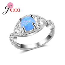 Fashion Women Female Party Jewelry 925 Sterling Silver Geometric Hollow Ring With AAA Bule Opal High Quality Gift 2024 - buy cheap