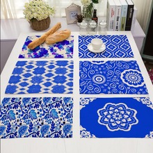 CAMMITEVER-tapete de mesa geométrico azul, juego de Mantel Individual para cocina, té, sartenes, platos, mantel individual 2024 - compra barato
