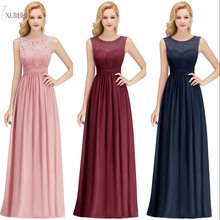 2019 Burgundy Chiffon Long Bridesmaid Dresses A line Sleeveless Wedding Party Guest Gown robe demoiselle d'honneur 2024 - buy cheap