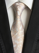 8cm Gentlemen Classic Formal Necktie Beige Cream with Brown Paisley Cravat 2024 - buy cheap