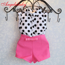 Baby girls clothing sets 2019 summer new lapel sleeveless dot shirt + bow shorts two-piece suit children's fashion clothes set 2024 - buy cheap