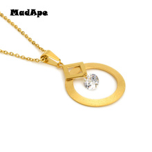 MadApe 2019 Fashion Jewelry Stainless Steel Round Pendant Necklace With Zircon Gold Color Sweater Chain For Women, Dropshipping 2024 - buy cheap