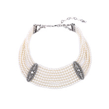 Collar clásico multicapa de perlas de imitación, cristal blanco geométrico, collar grueso, joyería 2024 - compra barato
