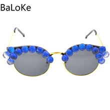 Fashion Cat Eye Sunglasses Brand Designer Blue Crystals Sexy Women Sunglasses Rhinestones Fashion Shades Oculos De Sol Feminino 2024 - buy cheap