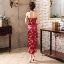 Chinese Qipao National Long Cheongsam Plum Plus Size Satin Vintage Costume Halter Dress Socialite Elegant Women Dresses 2024 - buy cheap