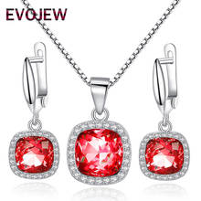 Stunning Precious Red Stone Drop Earrings & Pendant Necklace 925 Sterling Silver Jewelry Set for Women Luxury Crystal Jewelry 2024 - buy cheap