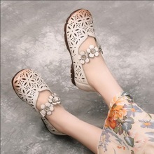 2021 New Flowers Women Sandals Genuine Leather Flat Sandals Sen female Retro Soft Outsole Single Shoes Casual Flat Women Shoes 2024 - buy cheap