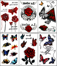 Временные 3D тату-наклейки 5 шт., Красочные бабочки, розы, тату, тату для женщин, красота кожи, пляж, боди-арт 2024 - купить недорого