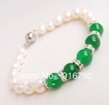 P & P-pulsera de perla blanca de mar y piedra verde NATURAL, joyería encantadora de 7-8MM, 8,00 pulgadas, envío gratis 2024 - compra barato