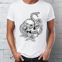 Summer Men's t-shirt Snake And Skull Black And White Artsy Tshirt Funny Tees Tops Harajuku Streetwear 2024 - buy cheap