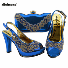 Mais recente cor azul real nigeriano sapatos com sacos de correspondência alta qualidade estilo primavera italiano sapatos casamento feminino e bolsa conjunto 2024 - compre barato