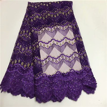 Embroidered Tulle Lace Fabric, Pearls Lace beads stone Fabric For Wedding, African Water soluble Lace Fabric High Quality purple 2024 - buy cheap