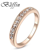 Deflin anel redondo simples com cristais, joia em ouro rosê, joias com dedo para festa de casamento para mulheres 2018 2024 - compre barato