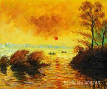 Картины на холсте с изображением даты солнца, Сены Клода Моне, Высококачественная ручная роспись 2024 - купить недорого