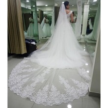 Veu De Noiva Long 4M Bridal Veils with Comb High Quality Lace One Tier White Ivory Wedding Veil Welon 2024 - buy cheap