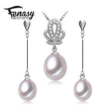 FENASY Natural Pearl Jewelry Sets 925 Sterling Silver crown pendant Necklace women,Pearl Earrings drop earrings fine jewelry 2024 - buy cheap