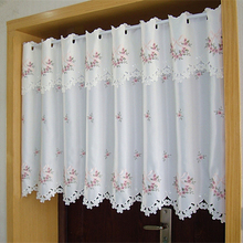 Pastoral Style Half Curtains Transparent Tulle Valance Fashion Pink Embroidered Flowers Short Curtain for Kitchen Cabinet Door 2024 - buy cheap