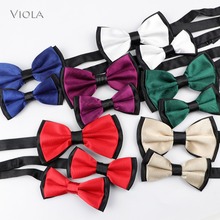 Patchwork Solid Parent-Child Bowtie Set Lovely Kids Pets Man Family Butterfly Satin Party Dinner Wedding Cute bow Tie Accessory 2024 - buy cheap