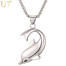 Collar de delfín U7 para mujer, colgante de acero inoxidable de Color plateado y cadena para regalo, Animal adorable, joyería 2017, P1037 2024 - compra barato